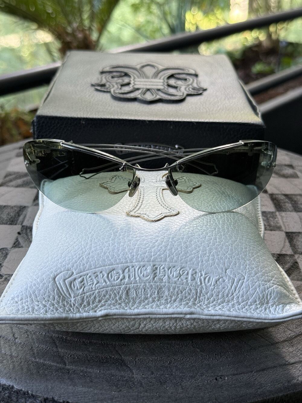 Chrome Hearts Drag Pipe I Sunglasses Cross Etched Lenses Rare Rimless Eyewear